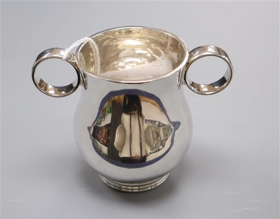 A late Victorian silver two handled loving cup, Josiah Williams & Co, London, 1890, 12 oz.